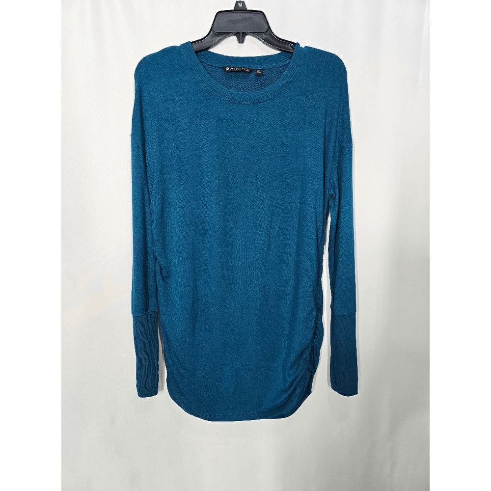 Athleta Drishti Ruched Sweatshirt Coastal Teal Long Sleeve Crewneck Pullover S